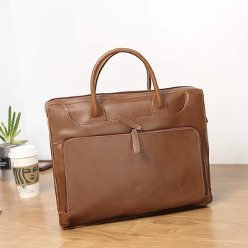 

2020 new fashion casual one-shoulder cross-body bag hand bag for men horizontal leather bag business travel trend briefcase