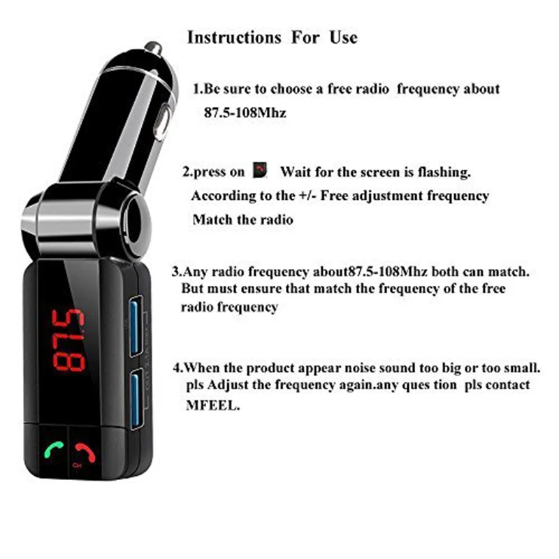 Car MP3 Music Player Wireless Bluetooth FM Transmitter Radio USB Ports Charger Supports AUX Line audio input