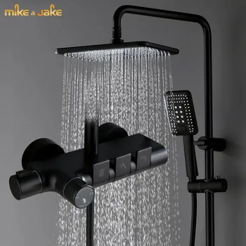 Cheap Black Thermostatic Shower Mixer Matte Black Bath Shower Rainfall Shower Mixer Set Black Shower Tap Bath Constant Mixer