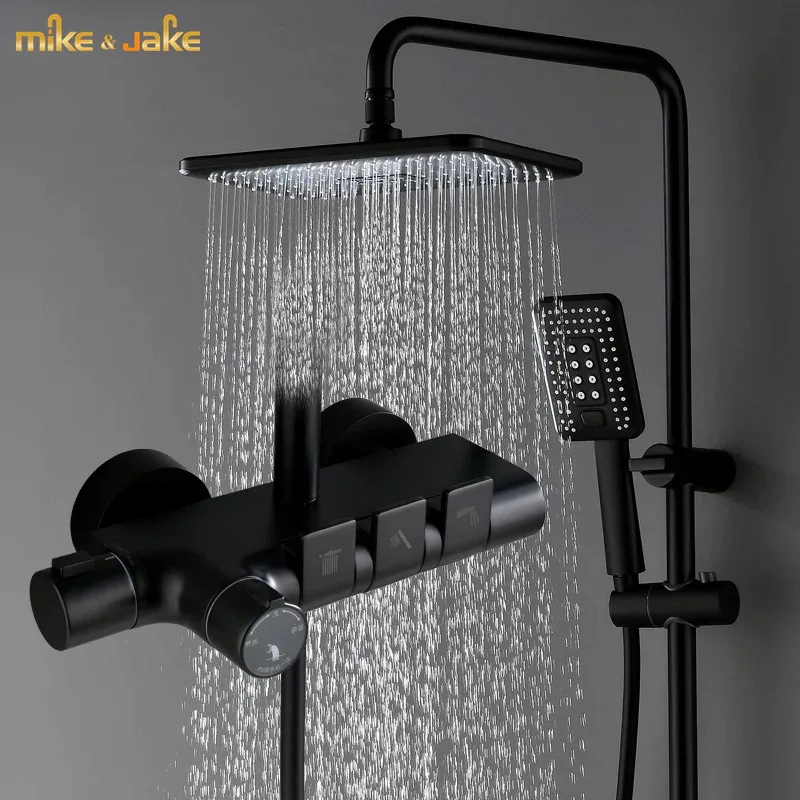 Black Thermostatic Shower Mixer Matte Black Bath Shower Rainfall Shower