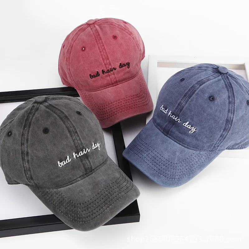 

NEW Bad Hair Day embroidery Cap Washed Baseball Cap Women Men Hat Cap Casual Snapback Letter Dad Hat Summer Cotton Adjustable