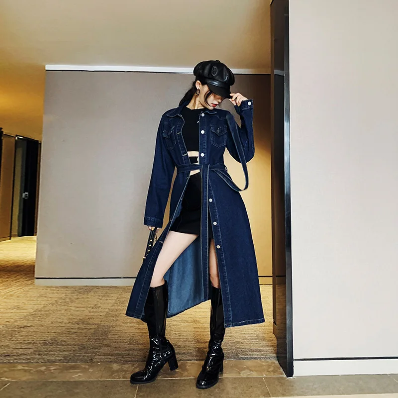 

Photo Shoot Dress Women's Mid-length 19 Years Spring And Autumn Long Sleeve Cowboy Shirt Dress Thin Popular Coat-Style
