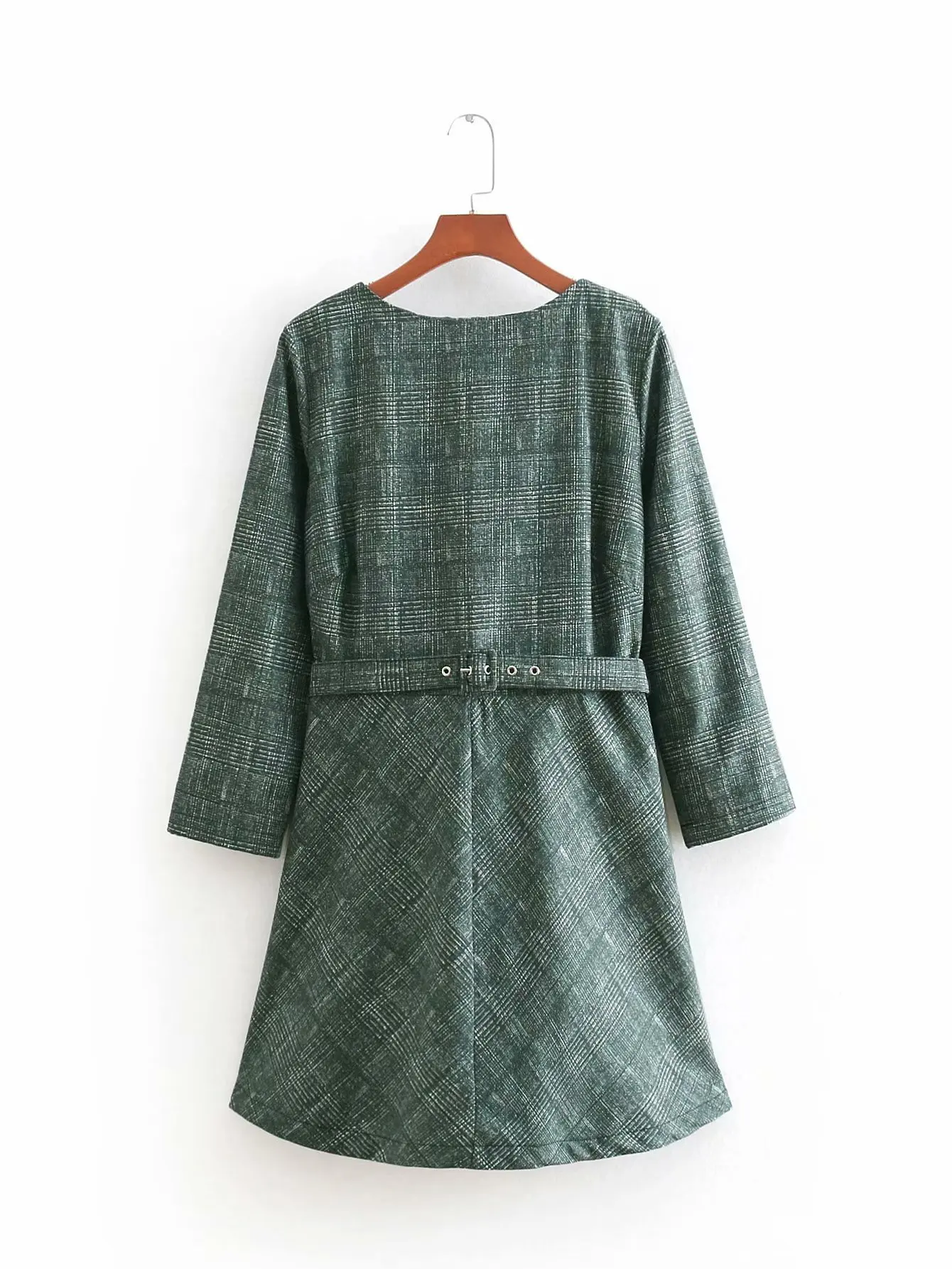 

Western Style 2018 Autumn And Winter New Style Versitile Fashion Crew Neck Belt Ornaments Twill Dress Women's