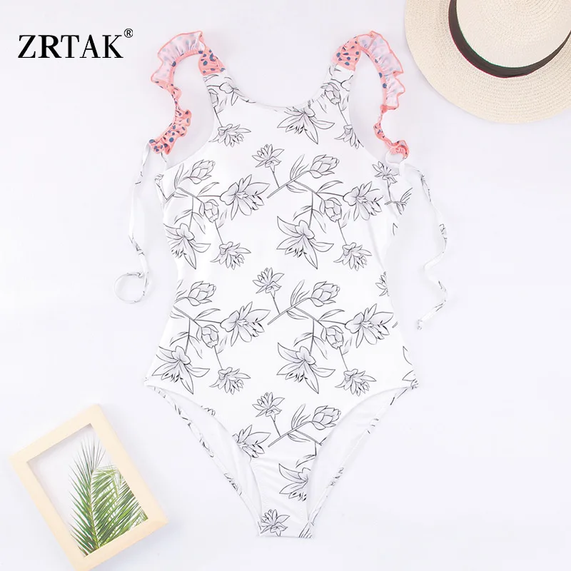 

Zrtak Print Bandage Swimsuit Female 2019 Open Black Swimwear Women Bathing Suit White Summer Swim Swimsuit One Piece Suit