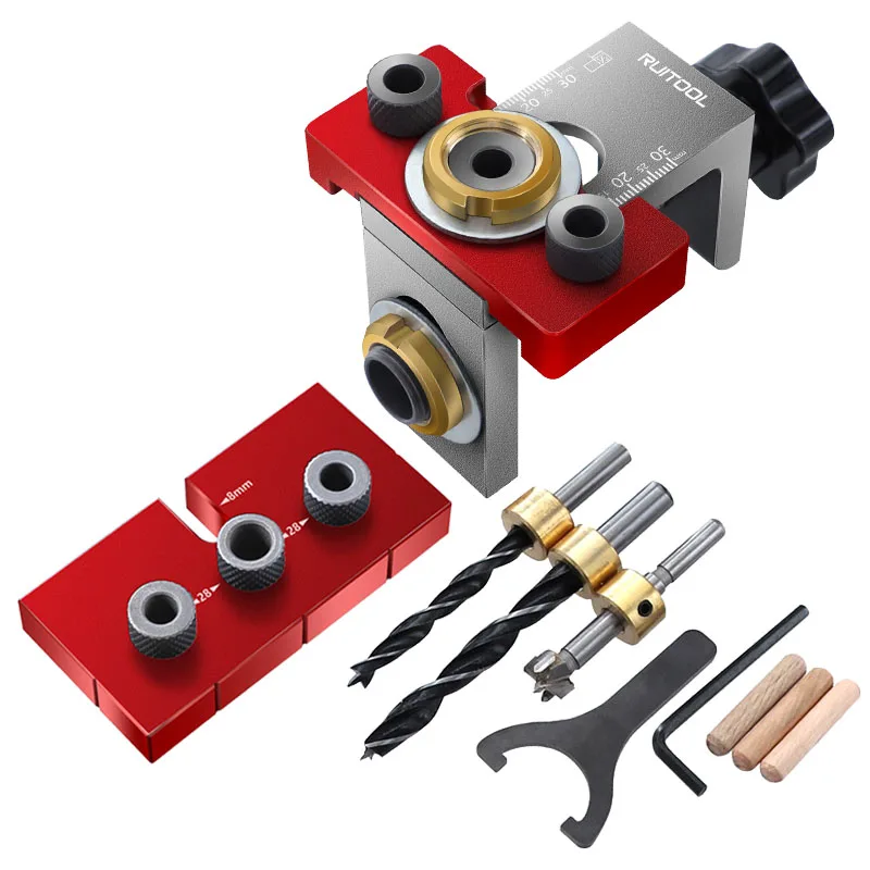 

3 In 1 Dowel Jig Kit 8/10/15mm Adjustable Pocket Hole Jig Aluminum Alloy Vertical Drill Guide for Woodworking Furniture
