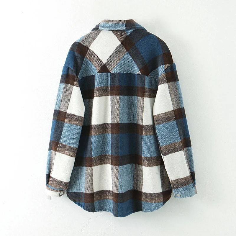 Aachoae Loose Casual Wool Plaid Jacket Women Turn Down Collar Fashion Coat With Pockets Autumn Long Sleeve Ladies Jackets Coats