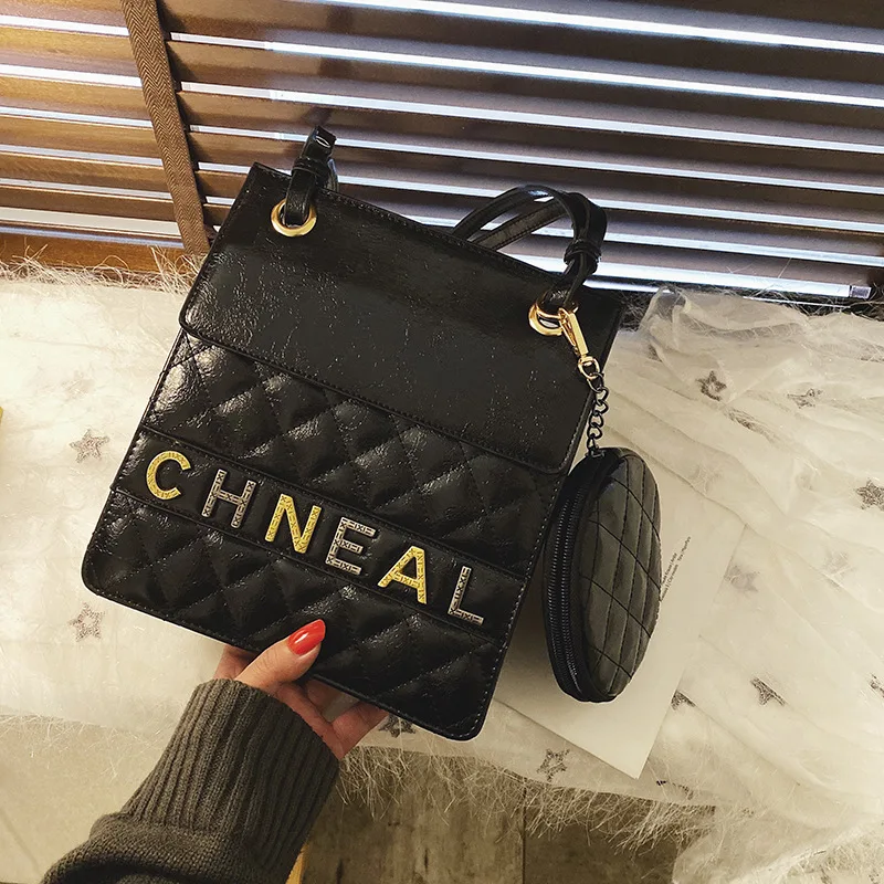 

Net Red Square Bag 2020 Fashion Graceful Rhombus Chain Large Capacity Shoulder Lettered Two-Piece Set WOMEN'S Bag
