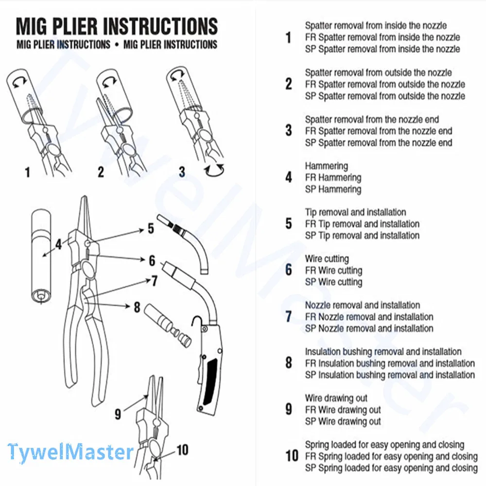 Welding Plier Welding Torch Nozzle Spatter Removal TIP Nozzle Installation Wire Cutting Draw Out MIG Plier welding electrode holder
