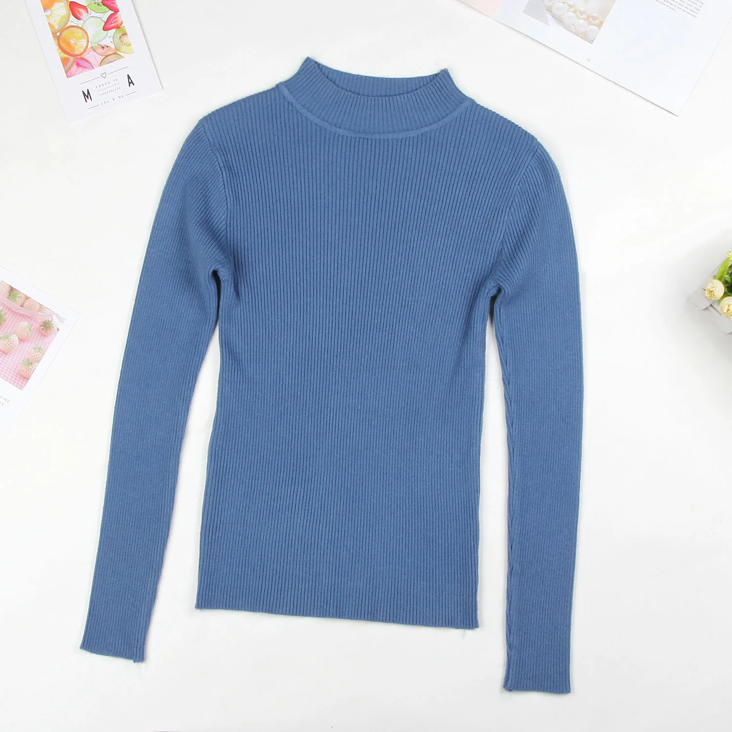 Синий DeRuiLaDy Fall New Women Turtleneck Sweater Pullover Black Pink Knitted Slim Sweaters Tops Winter Casual Sweater Jumper Top - Цвет: Синий