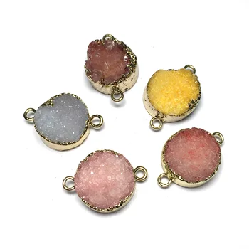 

5 Pieces Natural Crystalt Pendant Charms Connectors Round Necklace Pendant for Jewelry Making Mix Color 15x22mm 17x25mm