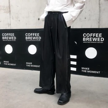 

Men Vintage Fashion Loose Casual Black Wide Leg Suit Pants Male Street wear Hip Hop Straight Harem Trouser