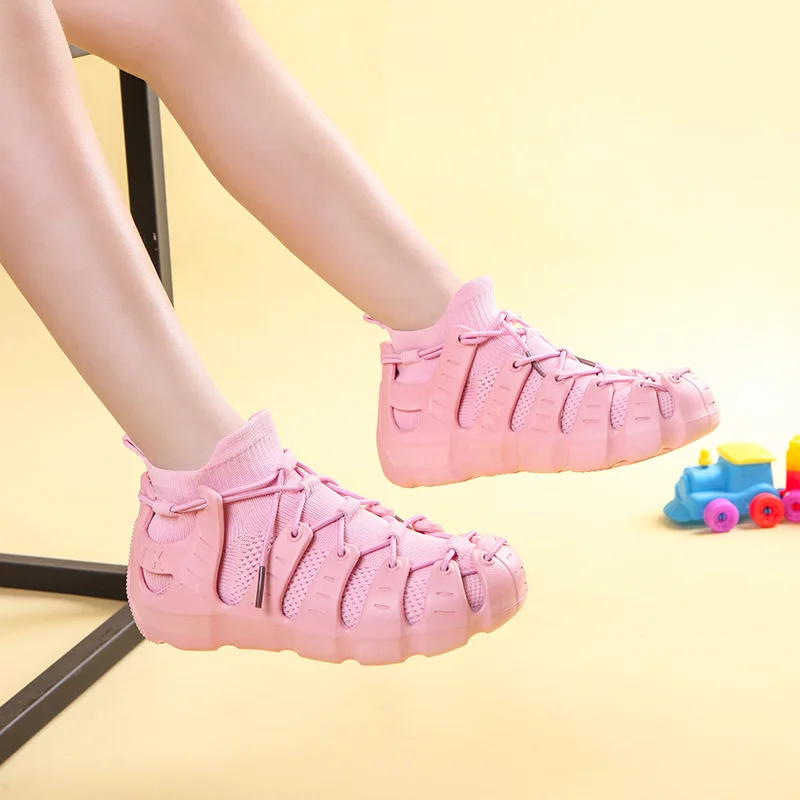 

Children Sports Shoes Summer Punched Sheet Red Dad Shoes Fly Woven Socks Shoes Big Boy 2019 Autumn NEW CHILDREN'S Shoes