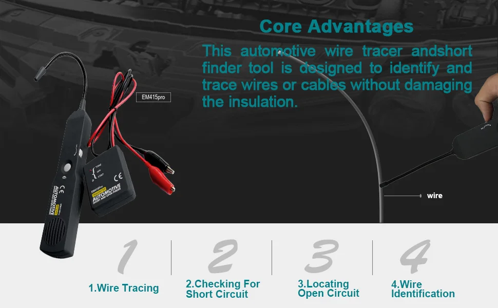  Detector de circuito automotriz EM415PRO Probador de circuito  eléctrico DC6-42V Buscador de cortocircuito abierto Cable Cable Conduce  Trazador : Herramientas y Mejoras del Hogar