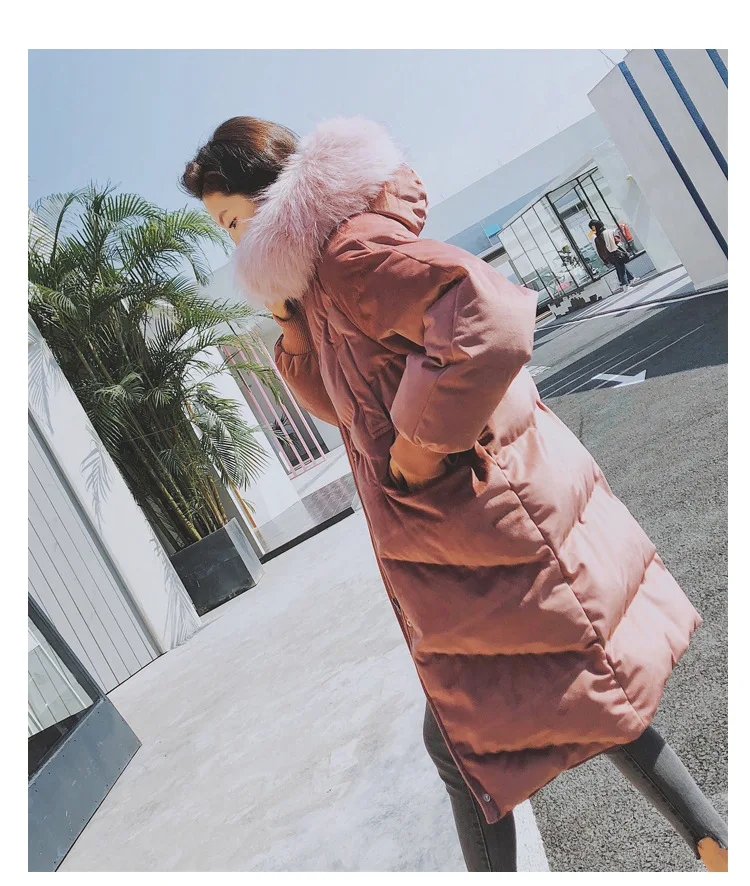 AYUNSUE Winter Jacket Women Korean Long Coat Female Parka Puffer Velvet Padded Jacket Large Fur Collar Warm Loose Parkas KJ3461