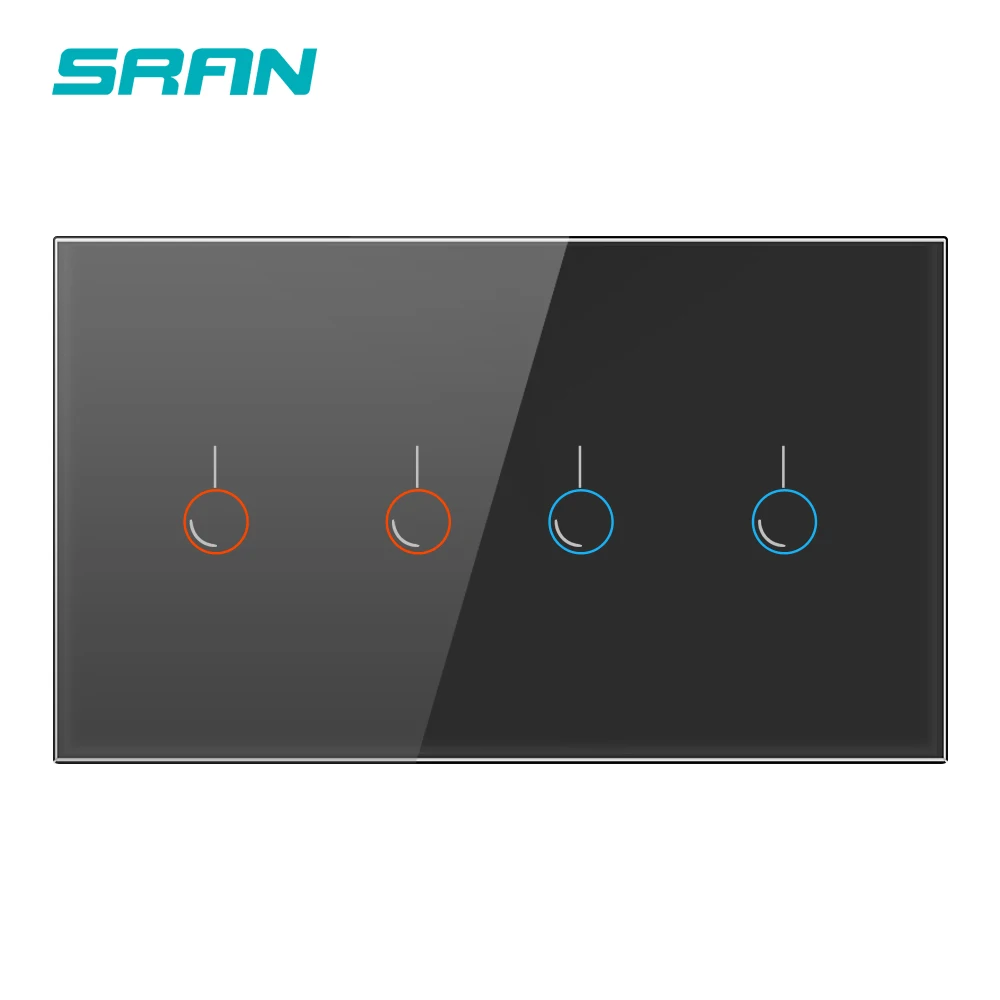 4Gang 1Way Black SRAN EU/UK настенный сенсорный выключатель Стекло Панель 146*86, 170 V-250 V Сенсорный экран Электрический светильник управляемый коммутатор роскошный умный дом - Цвет: 4Gang 1Way Black