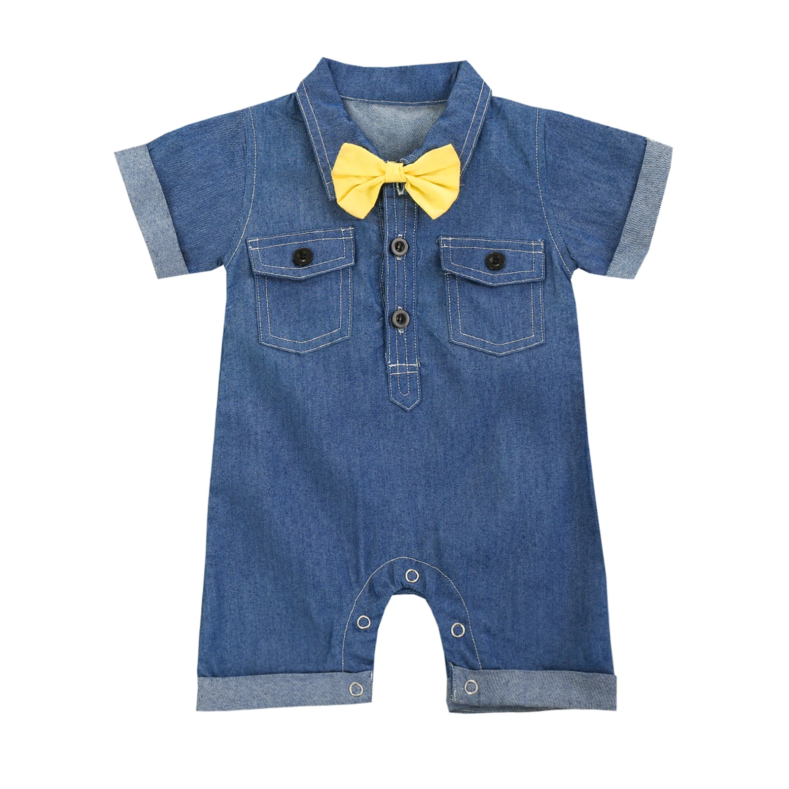 FOCUSNORM Gentleman Newborn Baby Boys Rompers Solid Bow Tie Short