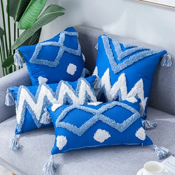 

Tassels Blue Cushion Cover 45*45/30*50 Throw Pillow Covers Case Home Pillow Decor Decorative Room Square Living Handmade Sofa
