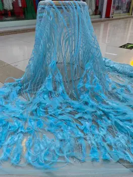 

Luxury feather lace, feather fabric handmade DIY African lace fabric Swiss bari yarn Swiss royal bridal party lace 5 yards YYZ78