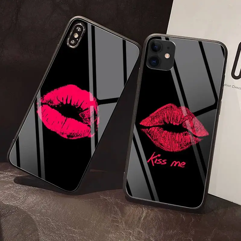 Чехол для iPhone 11 с изображением сексуальной девушки красных губ поцелуй