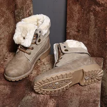 Зимние ботильоны для женские зимние ботинки модные удобные, однотонного цвета ботинки на меху; женские сапоги на платформе