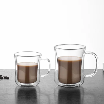 

Set of 2-220ml/420ml double layer fashion morning coffee glass cup high quality water milk glass mugs GLA-02