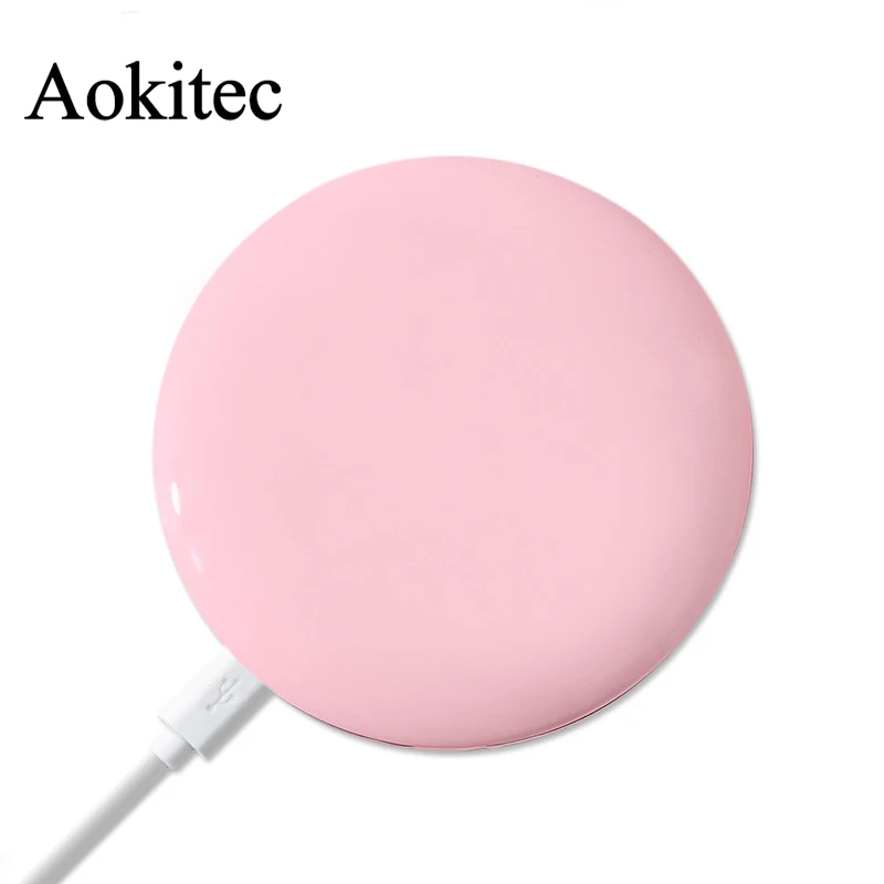 Aokitec, круглое, светящееся, мини, портативное, светодиодный, зеркало для макияжа, для девушек, Llight, макияж, круглое, маленькое зеркало, безопасное, крепкое, безвредное, долговечное - Цвет: PINK