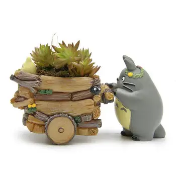 

Creative Cartoon Cart Totoro Flowerpot Resin Japanese Miniature Figurines Gift Anime Figurine Ornaments Desktop Decor Home Decor