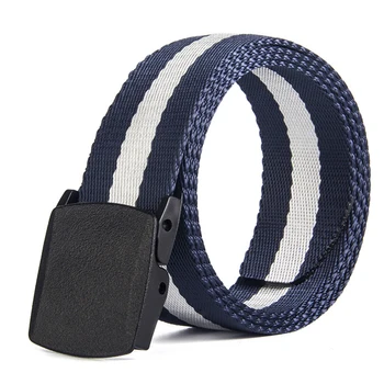 

Adult Men Striped Nylon Knitted Waistband Anti-allergy Belt No Metal Security Pass Belt With Wear Resistance