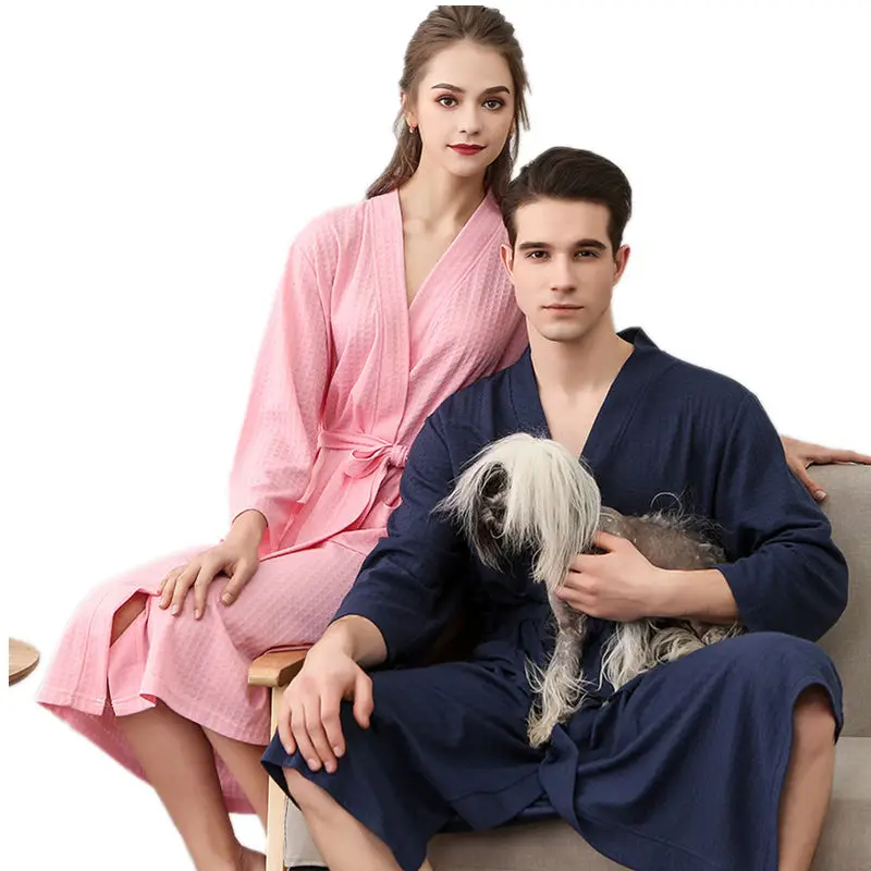 

Men Woman Cotton Suck Sweat Towel Bathrobe Mens Plus Size Sexy Waffle Kimono Bath Robe Hotel Male Women Dressing Gown Spa Robe