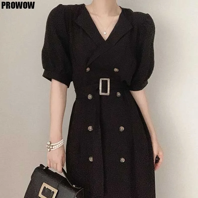 One-Piece Elegant Dress Women 2020 Summer New Fashion Double Breasted Dresses Ladies Korean Short Sleeve Office Dress Vestidos