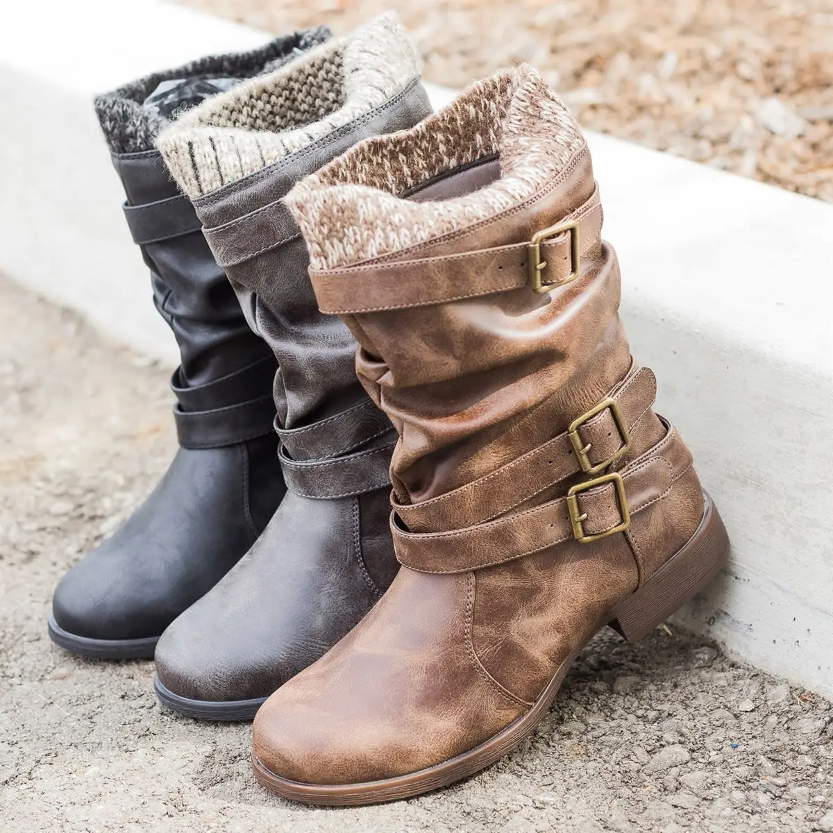 

LASPERAL 2019 Winter Shoes Women Boots New Buckle Wool Decoration Solid Mid-calf Leather Thick High Heel Boot Warm Women Shoes