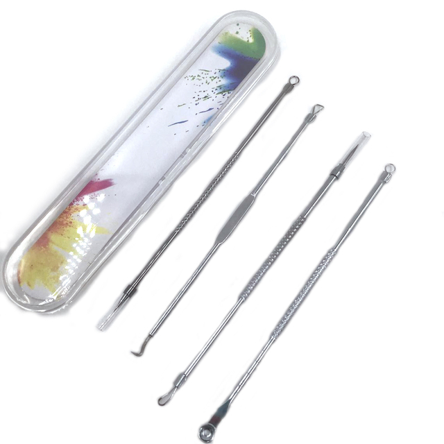 Gold 4pcs/set Blackhead Comedone Acne Pimple Belmish Extractor Vacuum Blackhead Remover Tool Spoon for Face Skin Care Tool
