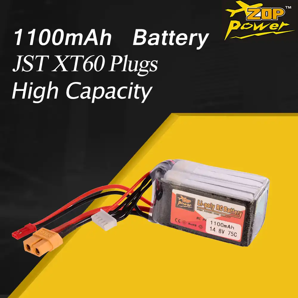 ZOP Power 14.8V 1100mAh 75C 4S Lipo Battery JST XT60 Plug For RC Racing Drone