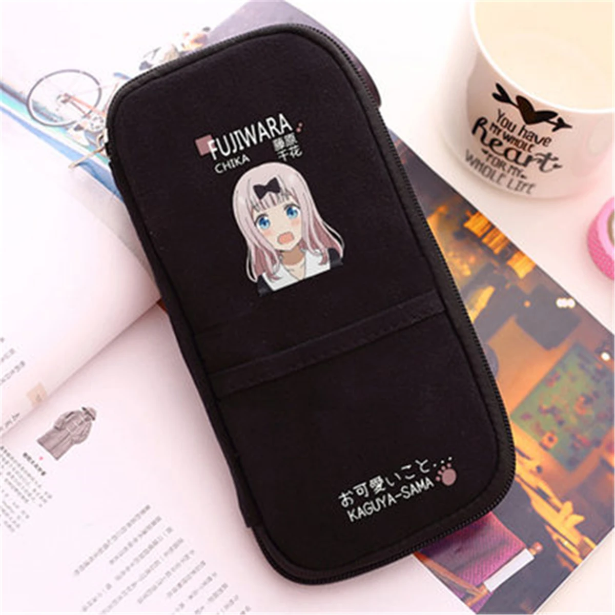 Аниме Kaguya-sama: Love Is War Chika Fujiwara Черный Многофункциональный пенал для канцелярских принадлежностей для мужчин и женщин - Цвет: Black