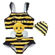 Honeyzone/Одежда для купания для маленьких девочек; одежда для купания с шапками; Цельный купальник с изображением животных из мультфильмов; купальный костюм; одежда для купания