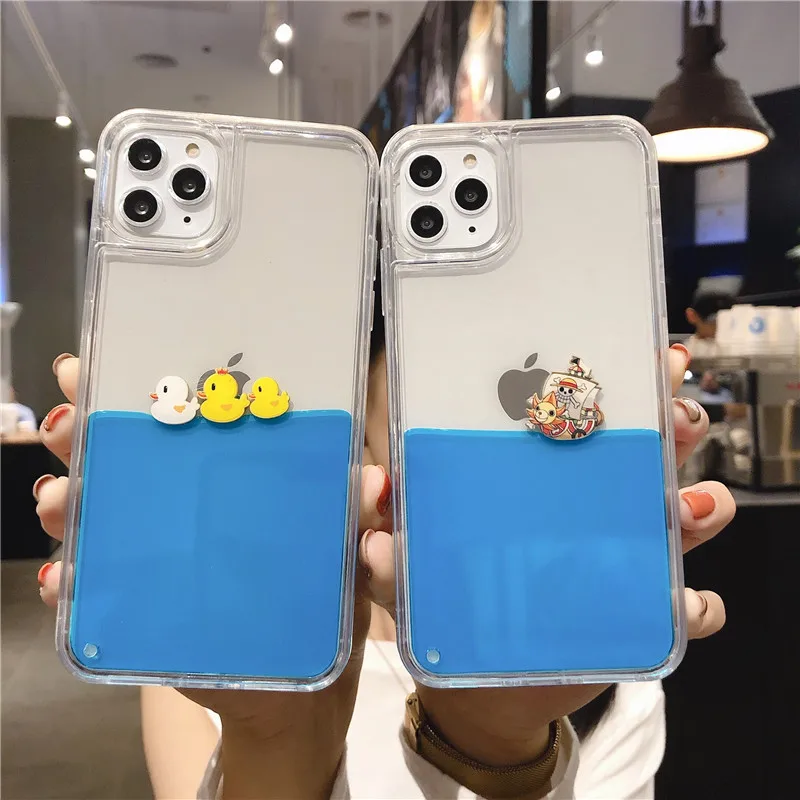 

liquid floating duck pirate sheep cell phone case cover for iphone 11 pro max 6 6s 7 8 plus x xr xs max