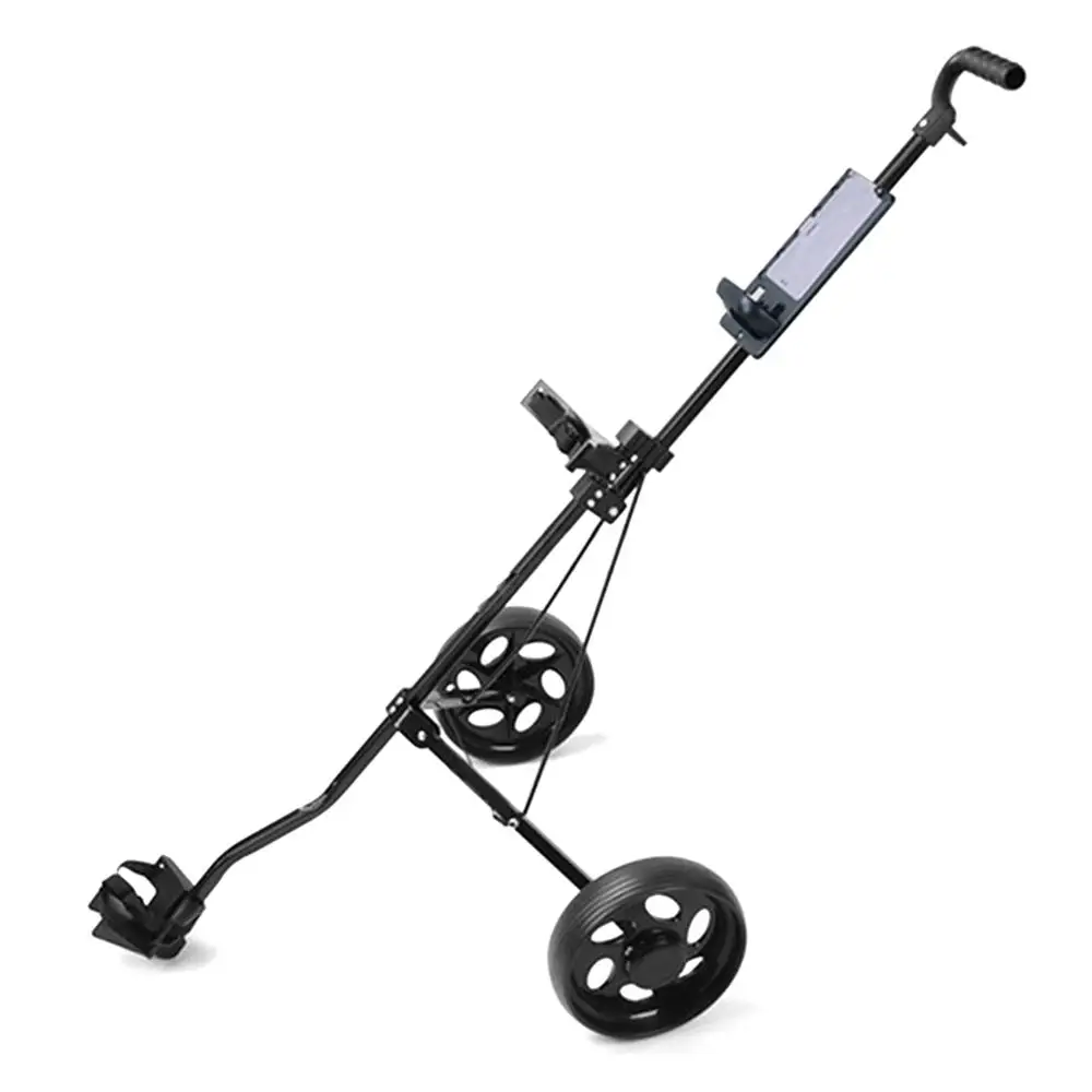 

2 Wheel Foldable Golf Cart Adjustable Height Push Pull Black Golf Steel Frame Cart Trolley Swivel