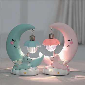 

11/13cm Creative Girl Heart Unicorn Moon Dreamy Night Light Resin Craft Ornament Birthday Gift for Girls Synthetic Resina figure