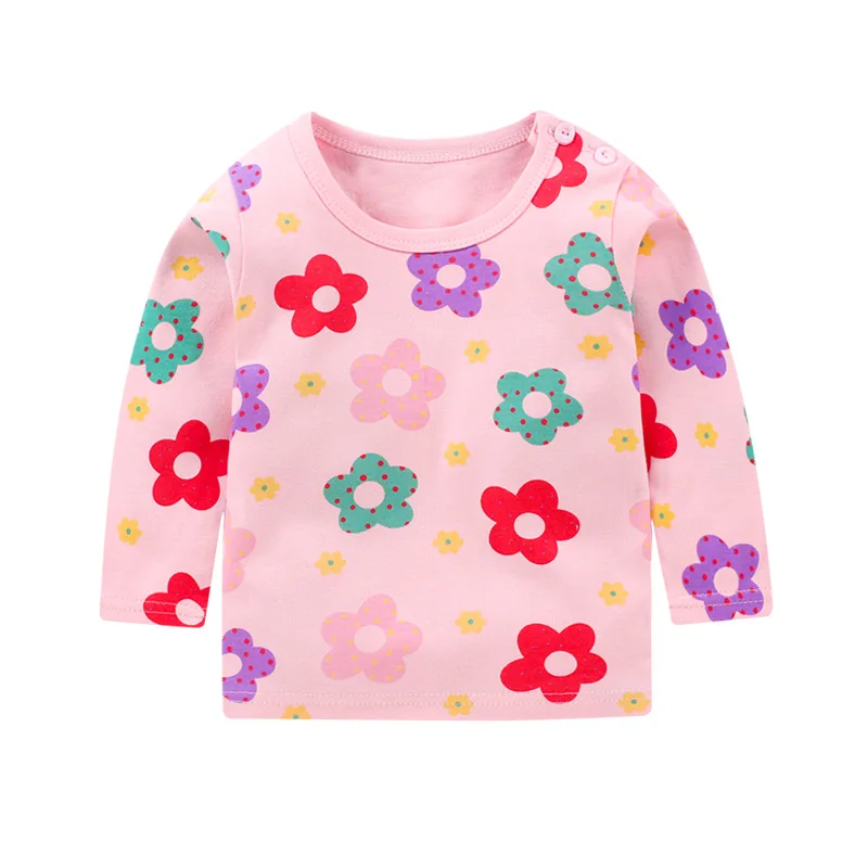 Детская футболка с длинными рукавами для девочек Рубашка с цветочным принтом детская футболка с длинными рукавами на весну и зиму и осень топы для девочек - Цвет: Розовый