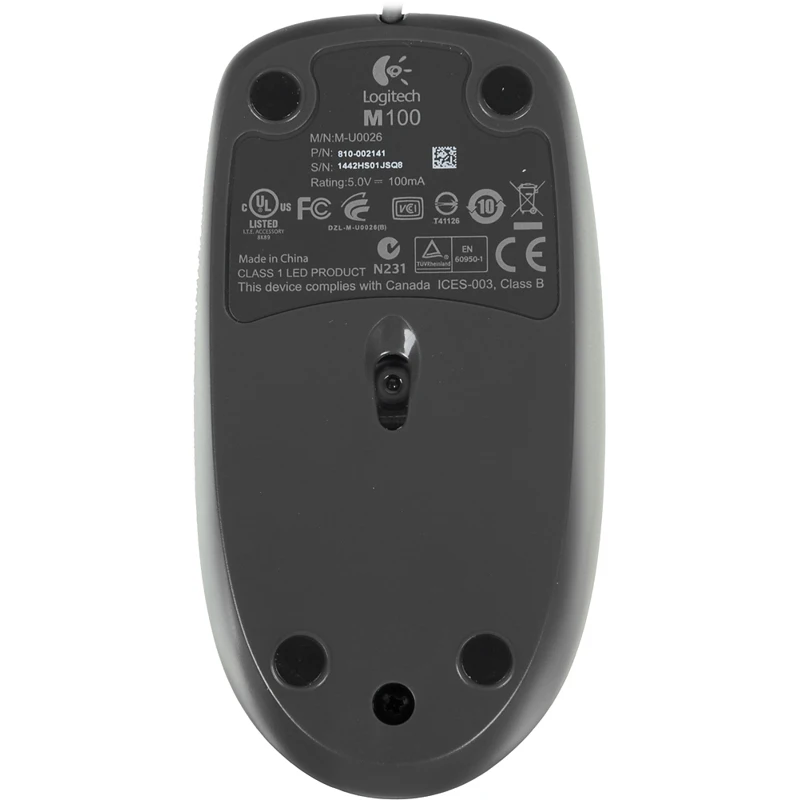 Мышь LOGITECH M100, проводная, USB, черный и темно-серый