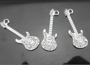 

10pcs Rhinestone Guitar Hang Pendant, Hang Charm Fit Necklaces Chain DIY accessory zinc alloy