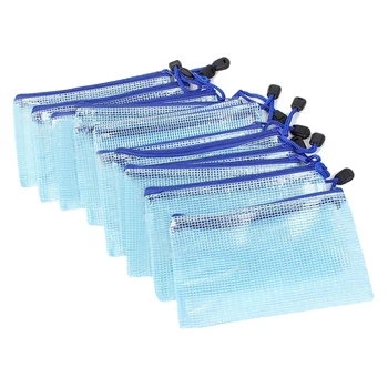 

A6 Soft Plastic Zipper Netty Outside Paper Files Bag, Blue (12 Pieces)