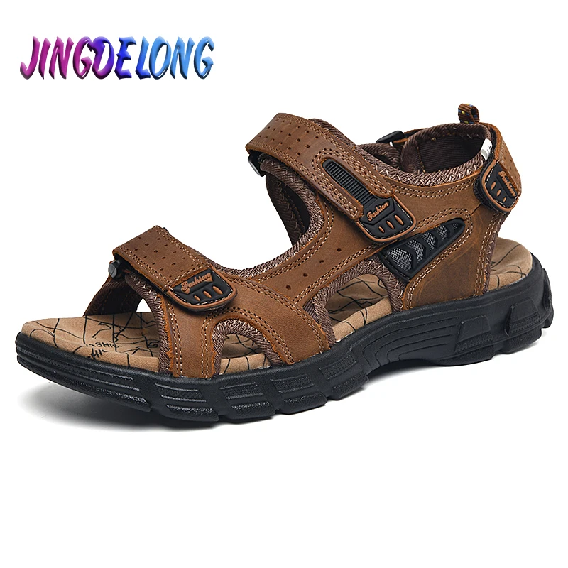Brand Mens Sandals Summer Genuine Leather Sandals Handmade Outdoor Mesh Mens Footwear Soft Breathable Metal Leather Men Shoes