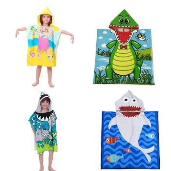 

40^1-12 Years Old Bath Robe Toddler Hooded Beach Bath Towel Shark Soft Swim Pool Coverup Poncho Cape For Boys Kids Children