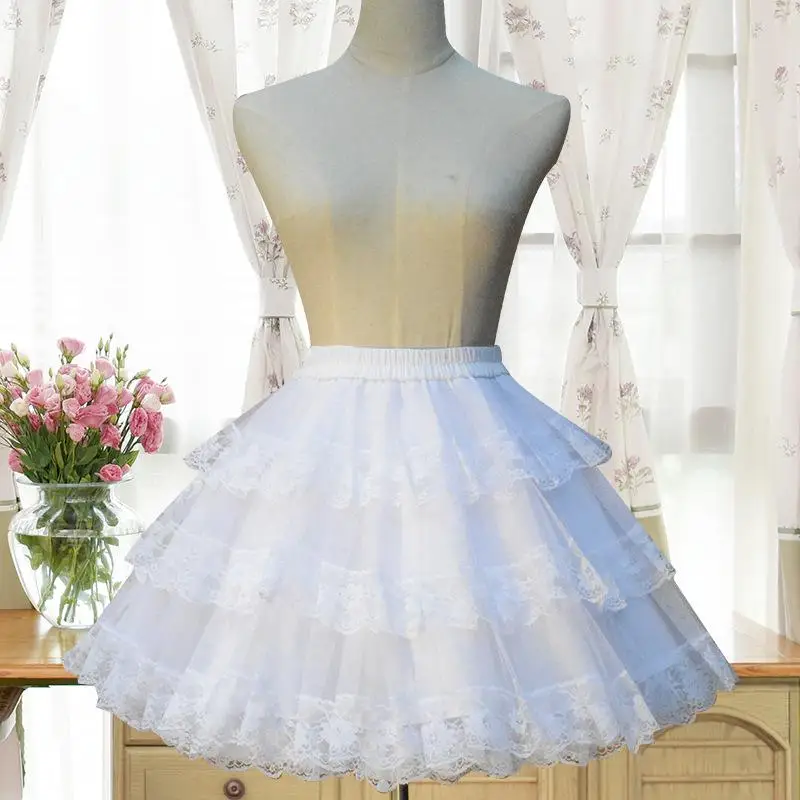 Тюлевая юбка Винтаж Дворцовая принцесса; юбка для косплея юбка милые Kawaii в стиле "Лолита" трёхслойная юбка Слои LacePetticoat подкладка сужающаяся к талии - Цвет: Белый