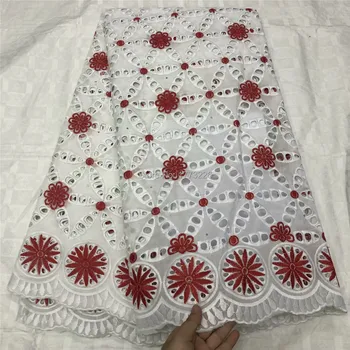 

White Red African 100% Cotton Lace Fabric Latest Hollow Out Swiss Voile Lace In Switzerland With Stone For Men Women Dress Party