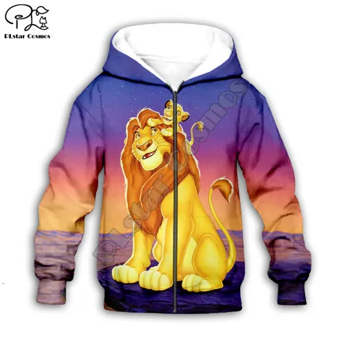 HAKUNA/MATATA толстовки с капюшоном с рисунком Simba короля льва детские толстовки с 3D-принтом на молнии пуловер для мальчиков и девочек - Цвет: Kids zip hoodies