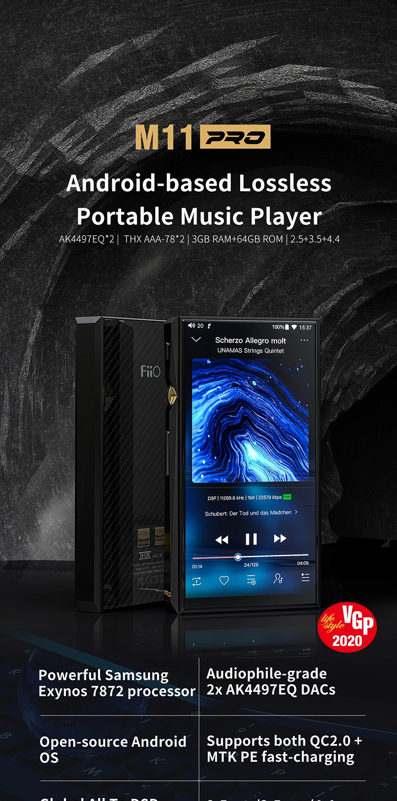 FIIO M11 PRO Samsung Exynos 7872 Android 7.0 Bluetooth Protable Music Player MP3 AK4497EQ High-performance Audiophile DAC DSD256