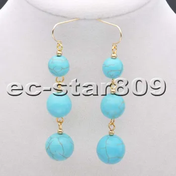 

S2085 14mm Round Blue turquoise Bead Tower Dangle Earring