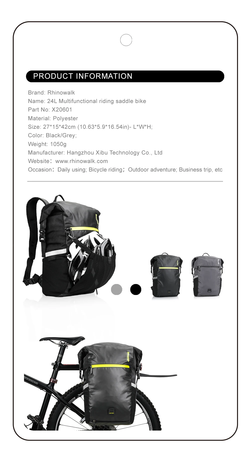 Rhinowalk Fahrrad-Seitentasche 24L Fahrradgepäckträgertasche Wasserdichter Fahrradrucksack mit Regenschutz Große Kapazität Schultertasche – Detail 22